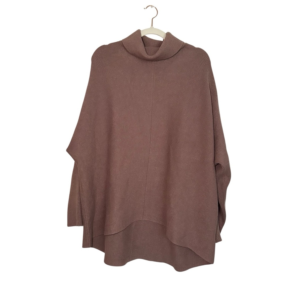 113. Mauve Color High Low Crowl Neck Poncho Sweater - Picture 7 of 7